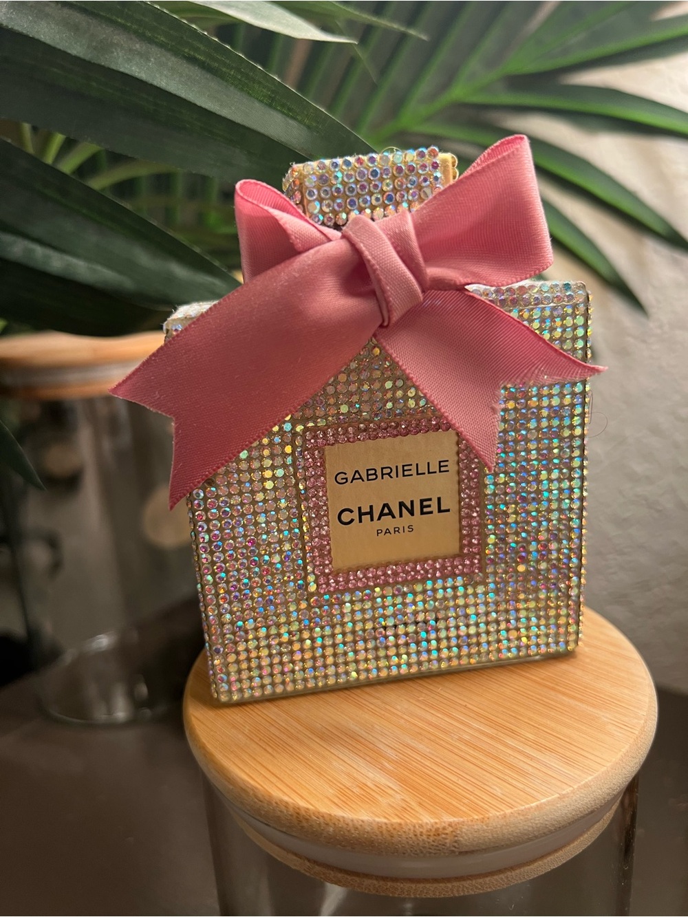 CHANEL Gabrielle Pink Bow Custom Crystal EMPTY Perfume bottle for decor